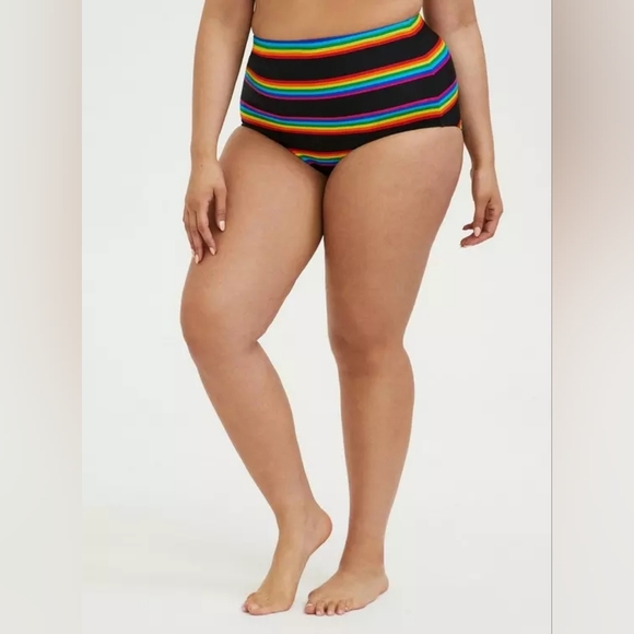 torrid Other - Torrid Black Colorful Rainbow High-Rise Swim Bikini Bottom Sz 1X NWT